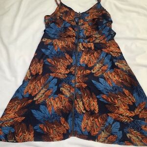 Xhilaration Summer Dress W/Ruffles Front Zipper Adj Strap - Size L Orange/Blue